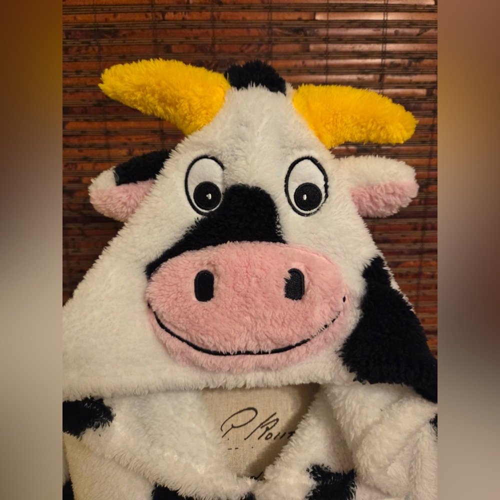 Plush Cow Print Hooded Wearable Pullover Robe/Jammies - Picture 5 of 8